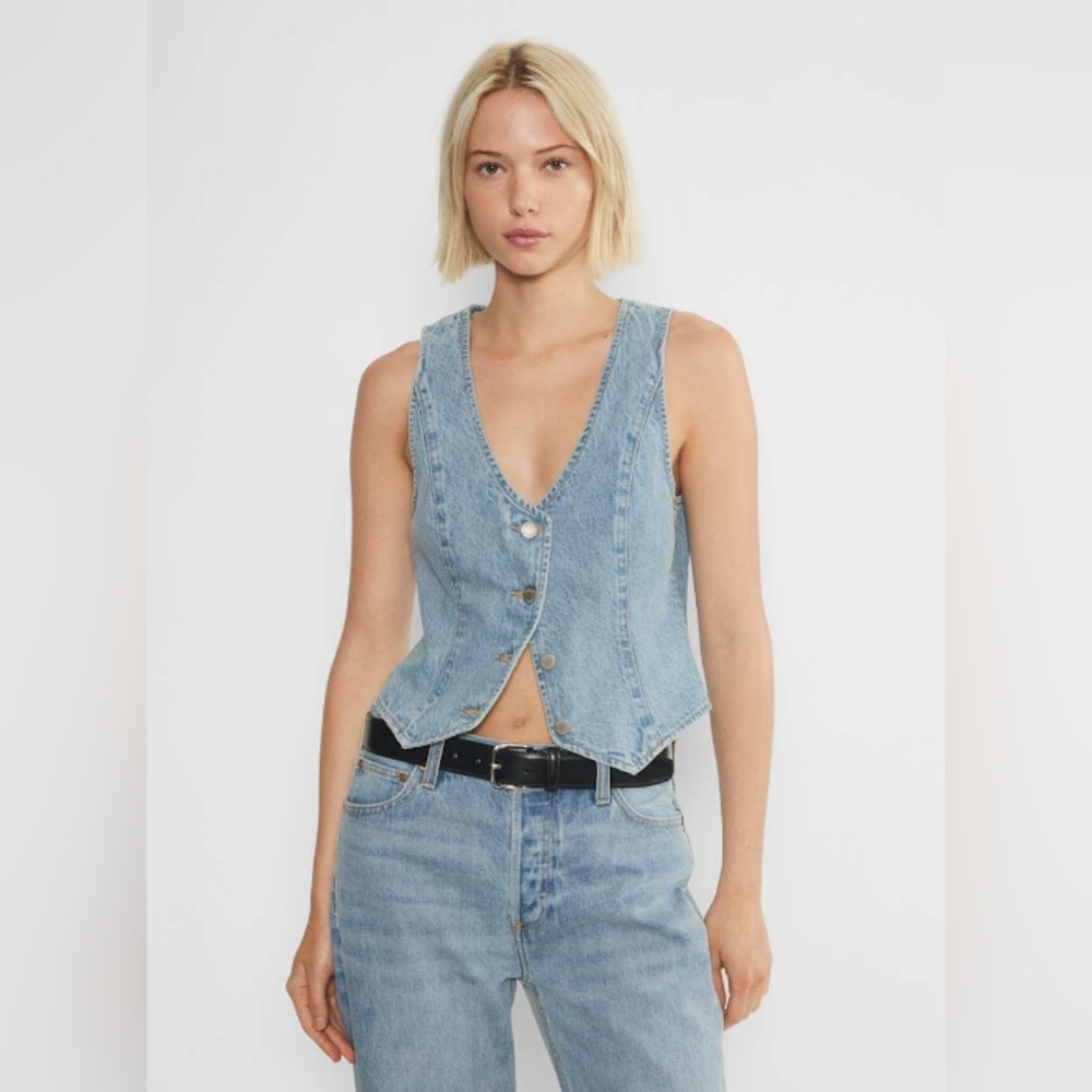 Aritzia Denim Forum '90s Mia Blue Denim Vest 7 Yrs Bleu Taboo